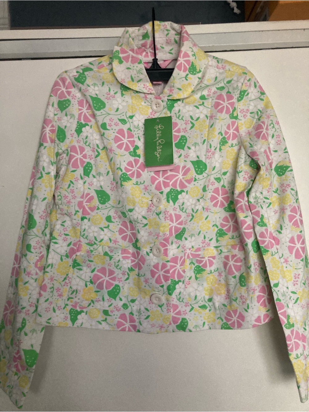 Lilly Pulitzer Pink, Green & Yellow Floral Button Jacket blazer girls size 10